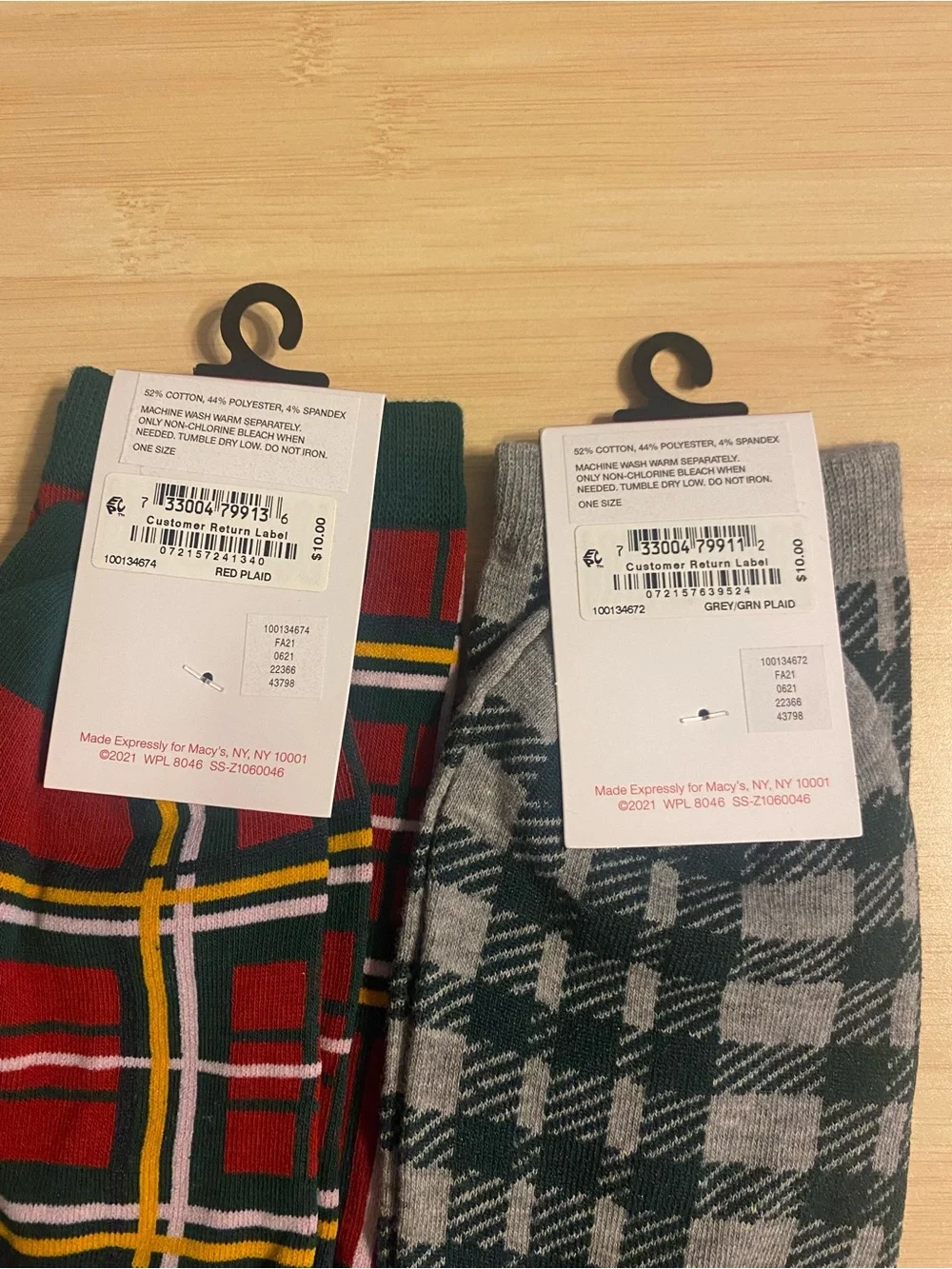 New Club Room Unisex Crew Socks 4 Pairs Holiday Plaid Multicolor One Size
